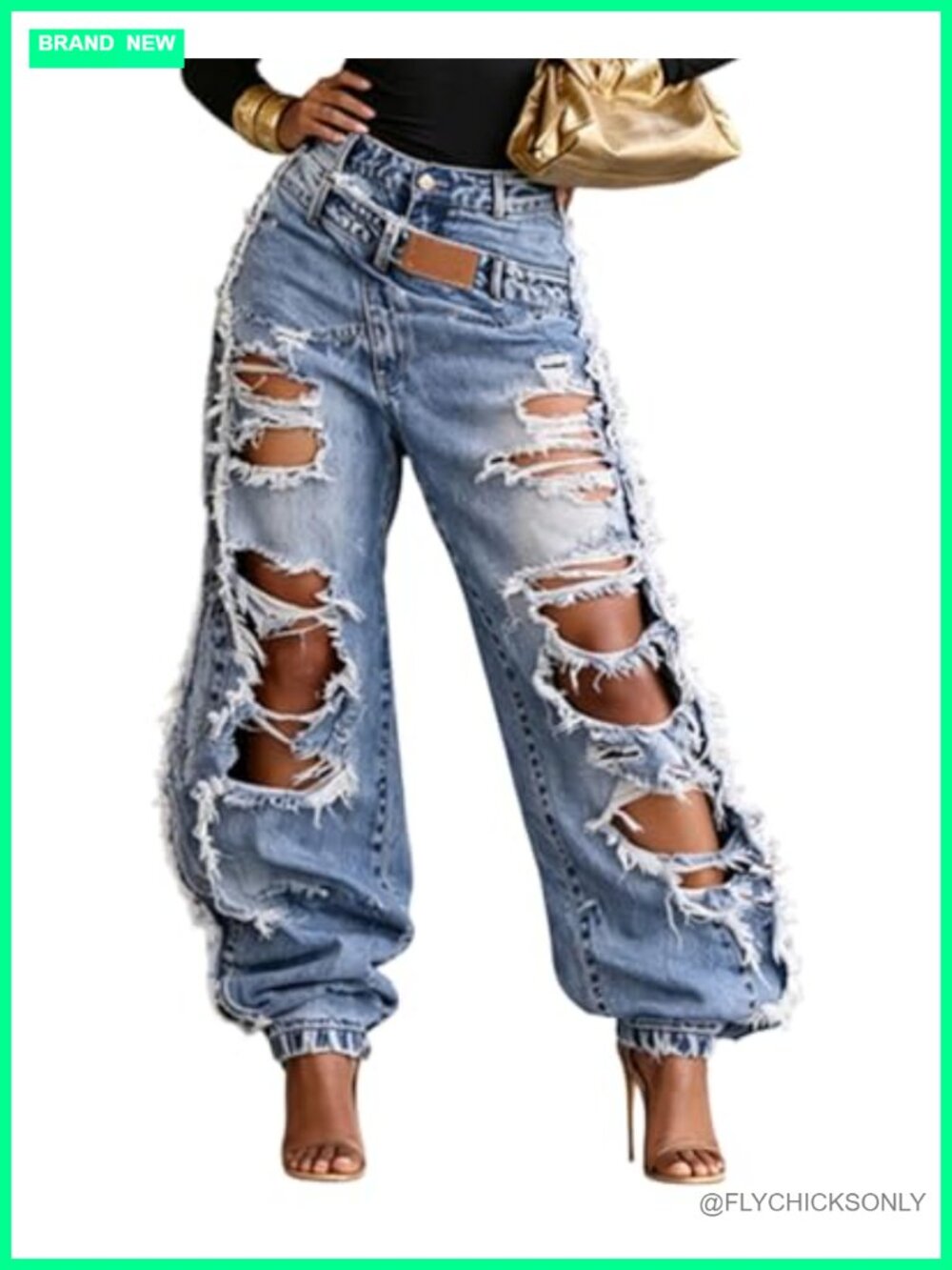 Women's Ripped Baggy Wide Leg High Waisted Frayed Destroyed Jeans